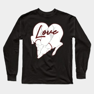 Adorable Greyhound dog design shaped in a heart with the word love inside, with red details Long Sleeve T-Shirt